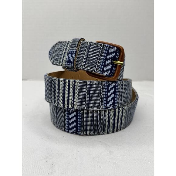J.Mclaughlin Men's Golf Striped Aztec Woven Blue White Belt Size 38 - Picture 1 of 6